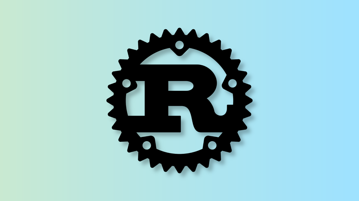 The logo for the Rust programming language on a blue-to-green gradient.