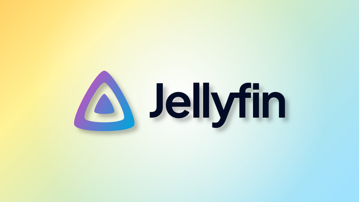 The Jellyfin logo and name over a gradient of yellow, white, and blue.