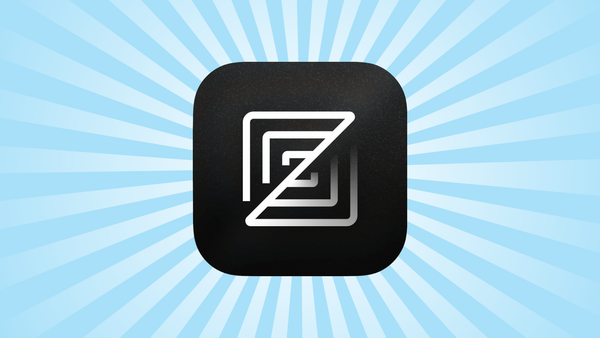 The Zed code editor app icon on a blue sun ray pattern.