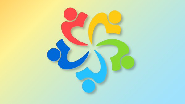 The AlmaLinux OS logo, made up of five people putting their hands together, over a yellow-to-blue gradient.