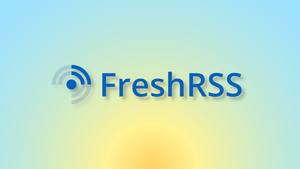 The FreshRSS logo on top of a yellow-to-blue sunrise gradient.