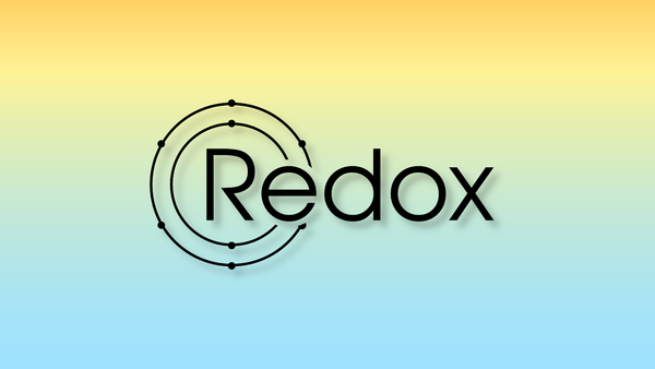 The Redox OS logo on a yellow-to-blue horizontal gradient background.
