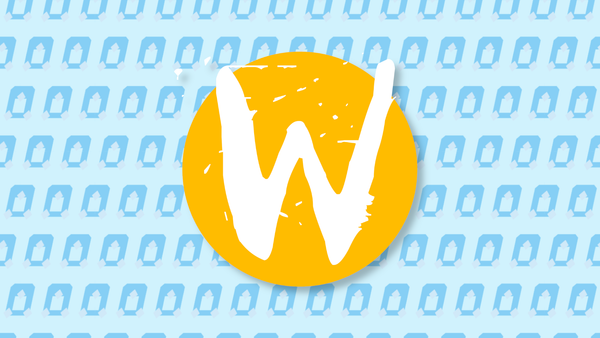 The yellow Wayland logo on top of a blue repeated pattern of penguins.
