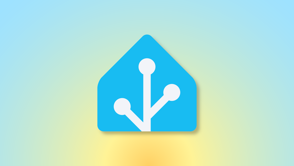The Home Assistant logo on a yellow-to-blue sunrise gradient background.