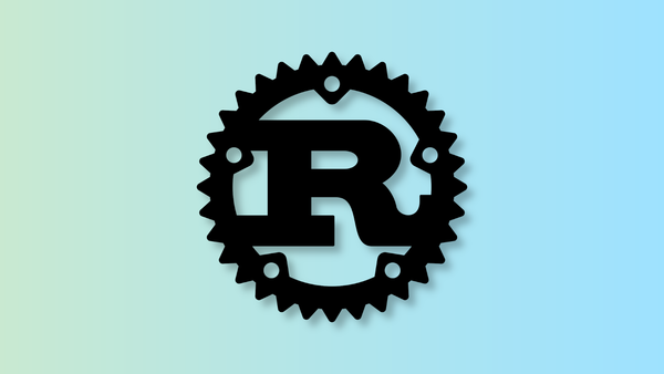 The logo for the Rust programming language on a blue-to-green gradient.