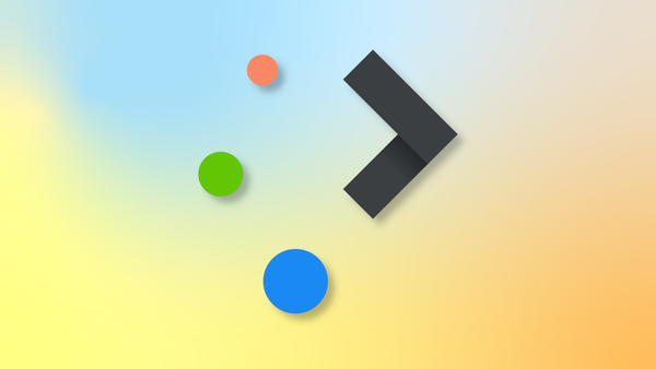 The KDE Plasma logo, featuring a series of red, green, and blue dots next to a black arrow shape, over a gradient pattern blending blue, yellow, and orange shapes.