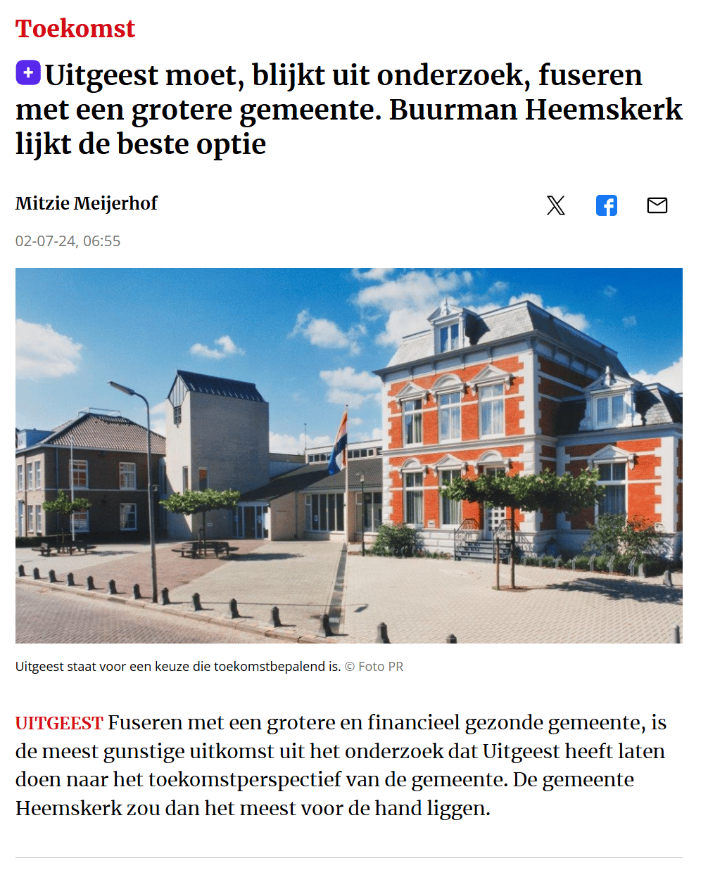 De kop en het intro wekken ten onrechte de indruk dat Uitgeest het beste kan fuseren met Heemskerk.