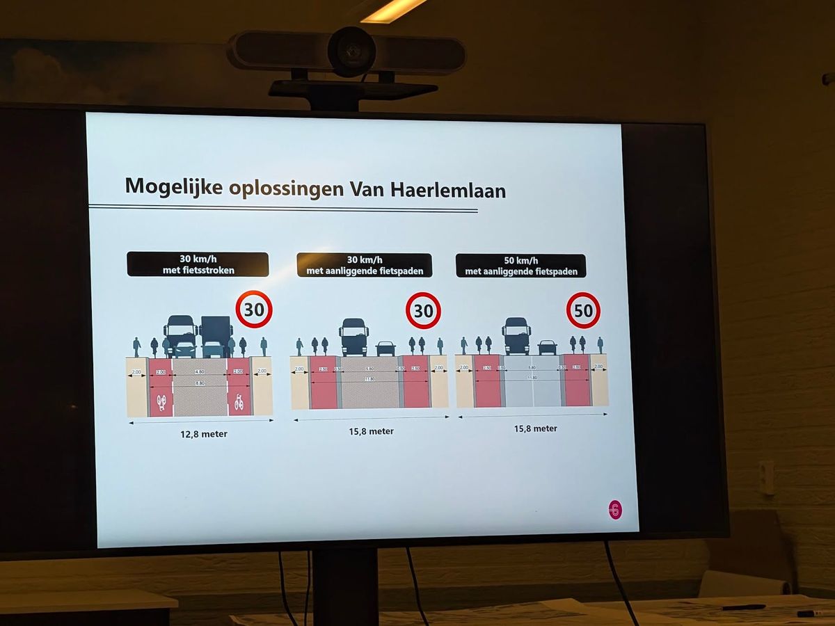 Gemeente: Van Haerlemlaan van 50km/u naar 30km/u brengen en rijbaan meter versmallen