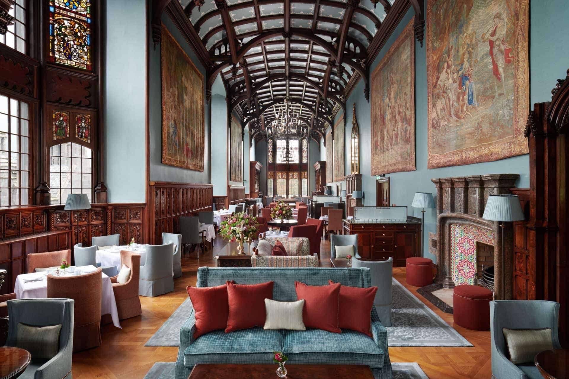 The Gallery at Adare Manor, with stained glass along one side
