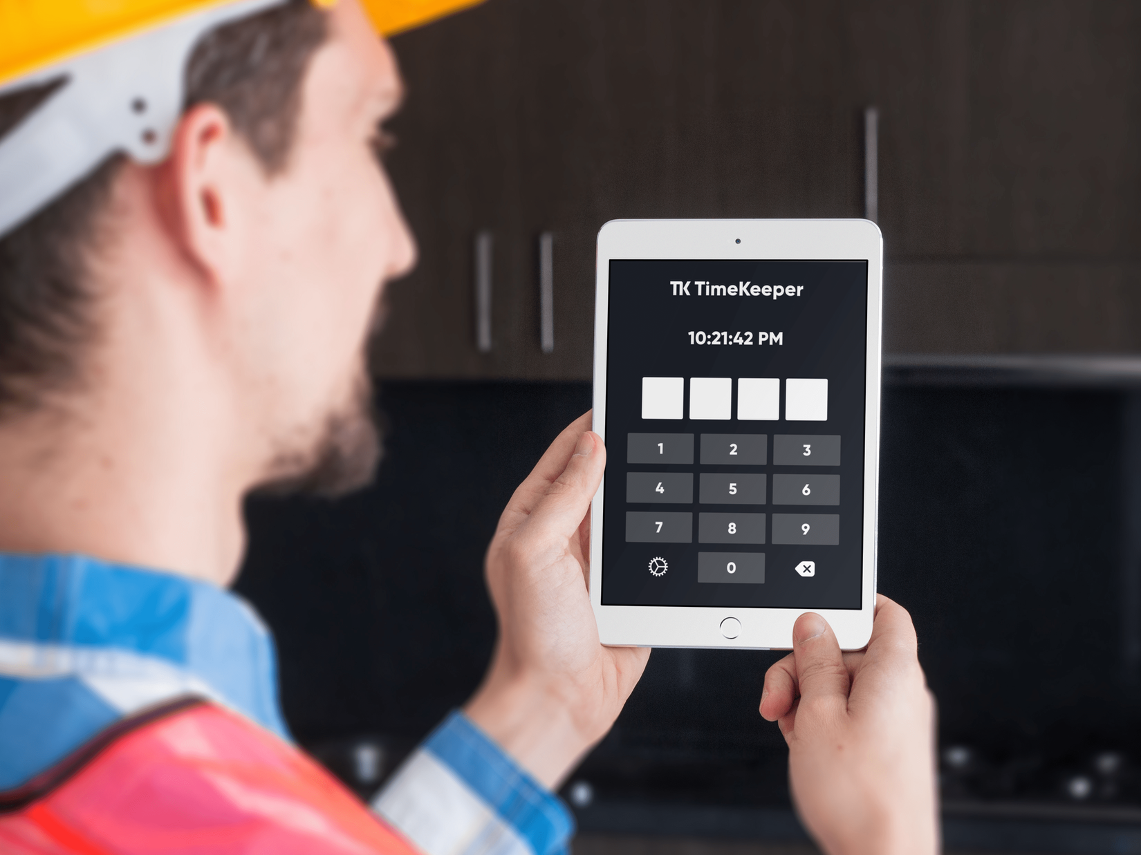 TimeKeeper iPad Kiosk on Construction Site
