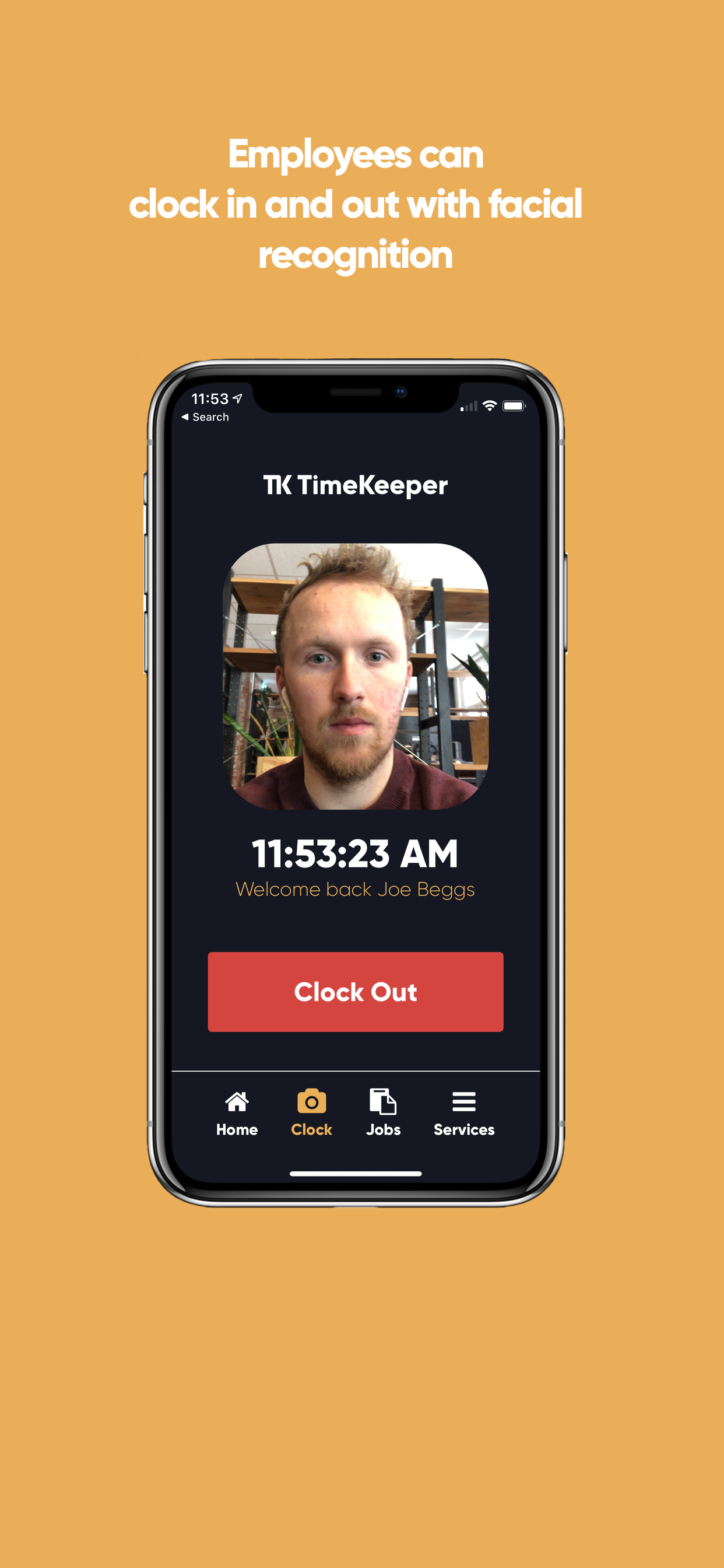 TimeKeeper Mobile Clock Out with Facial Recognition
