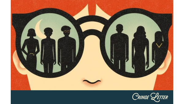 Close-up of redhaired woman wearing sunglasses showing a reflection of silhouettes of people