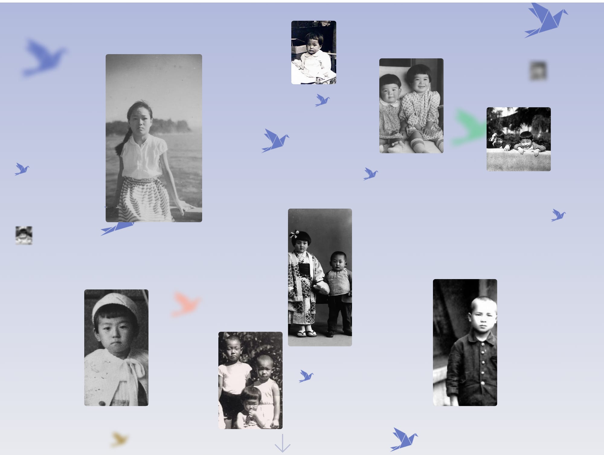 A screenshot from the Children’s Peace Memorial showing children lost to the atomic bombings and colorful cranes.