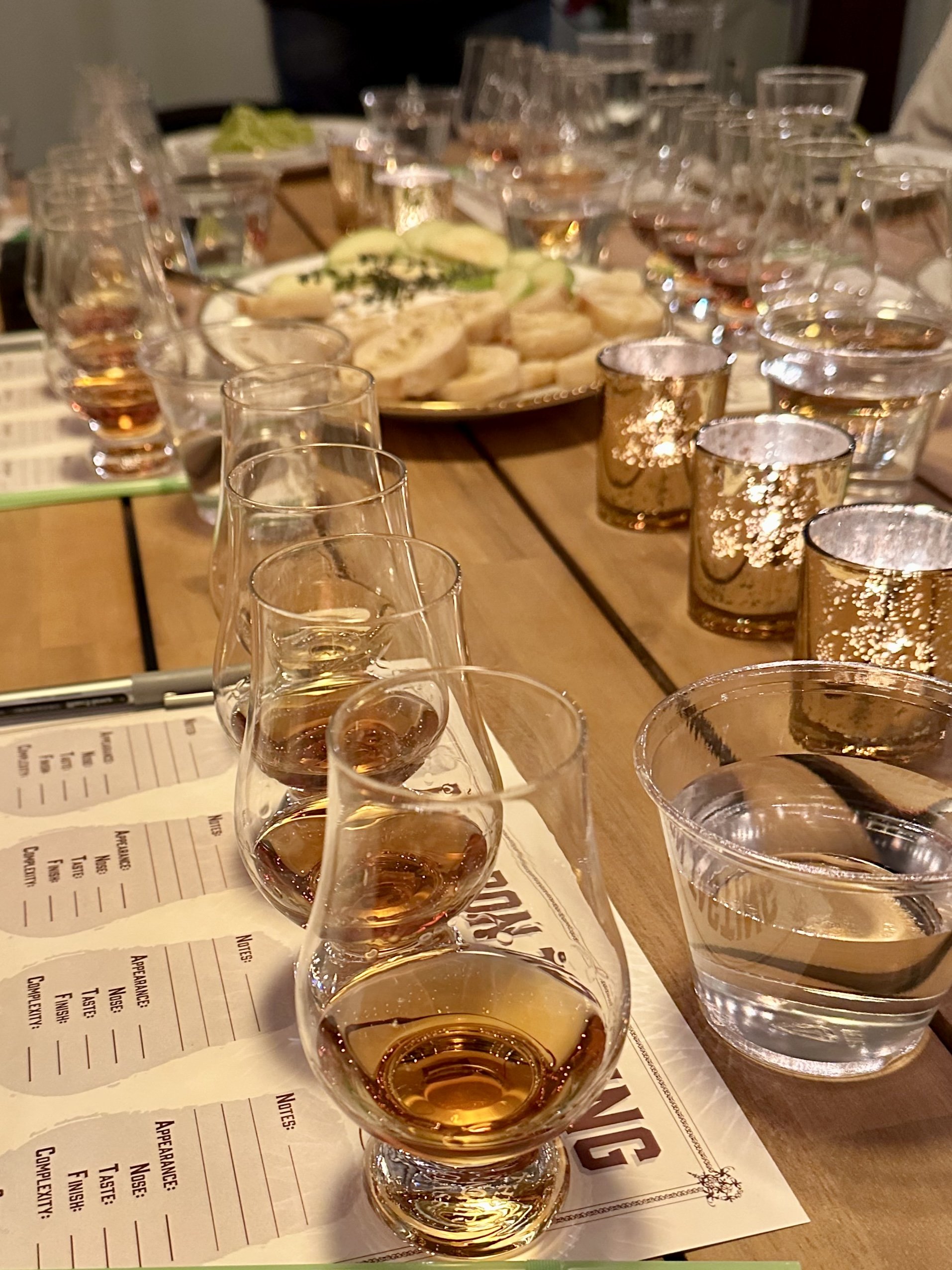 Whiskey selections curated by The Whiskey Wayfarer for a private tasting dinner in Dallas-Fort Worth.