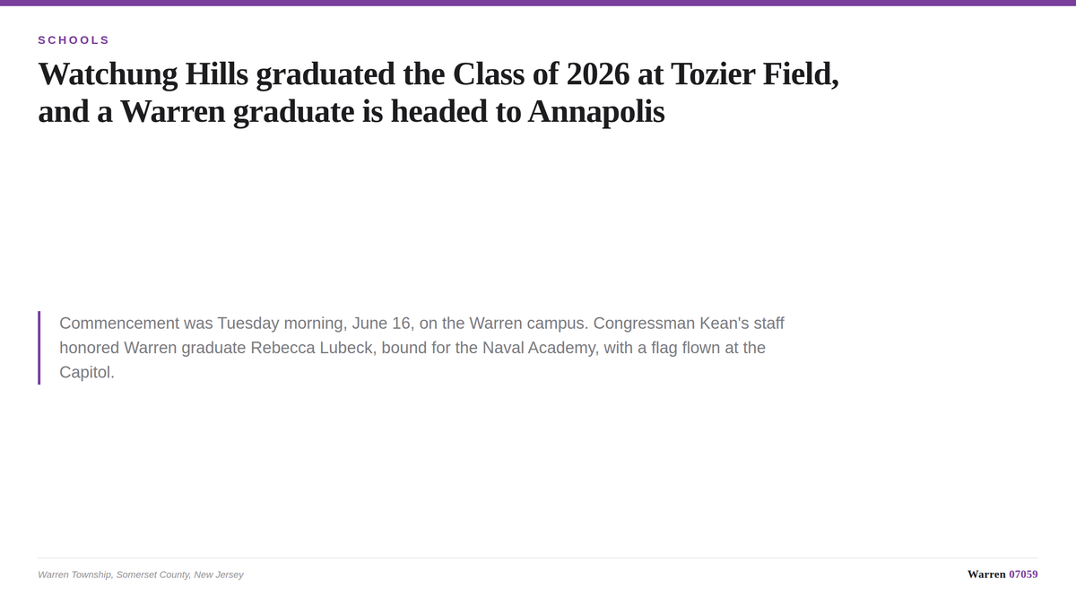 A typographic card summarizing the Watchung Hills Regional High School Class of 2026 graduation.