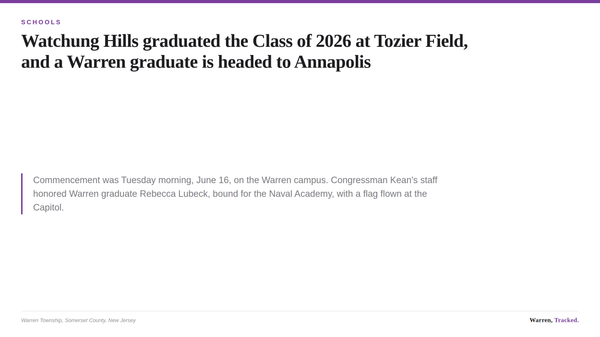 A typographic card summarizing the Watchung Hills Regional High School Class of 2026 graduation.