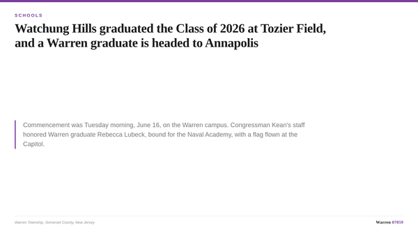 A typographic card summarizing the Watchung Hills Regional High School Class of 2026 graduation.