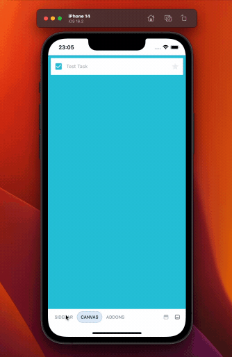 Storybook running on an iPhone emulator and the user is navigating through the various stories