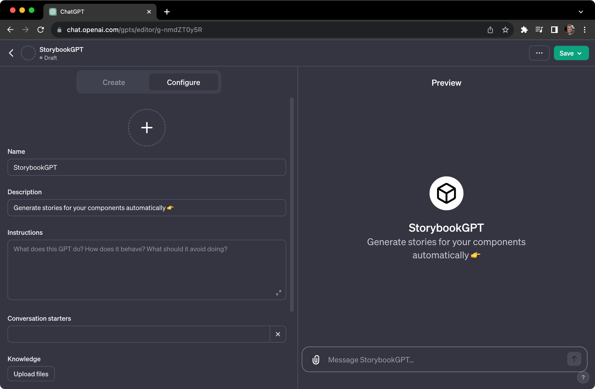 GPT configuration screen