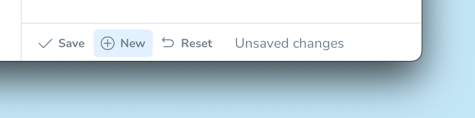 A toolbar with three buttons, Save, New, and Reset. A status text says "Unsaved changes"