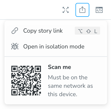 A menu showing Copy story link, Open in isolation mode, and Scan me with a QR code