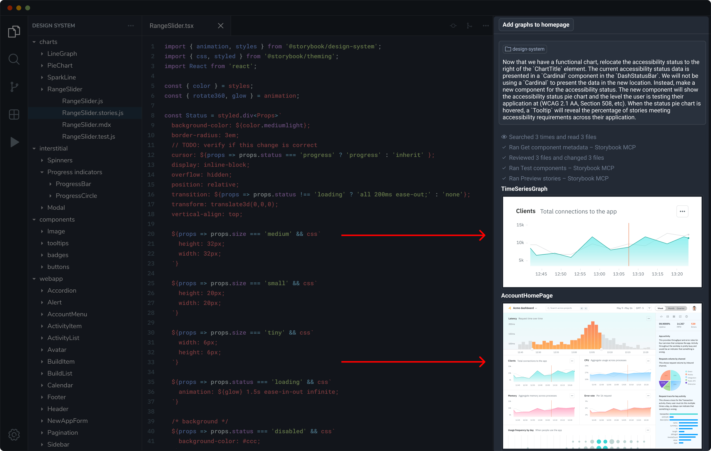 GitHub Copilot agent presenting live story previews after completing its work.