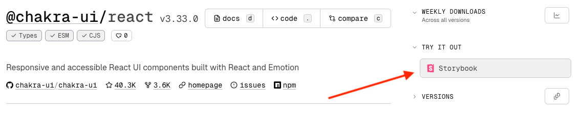 The Storybook button is in the sidebar