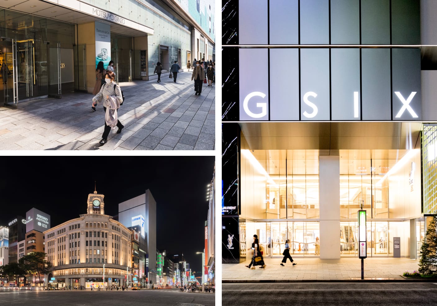 Three major department stores in Ginza. Matsuya Ginza, Ginza Six, and Lumine Yurakucho.