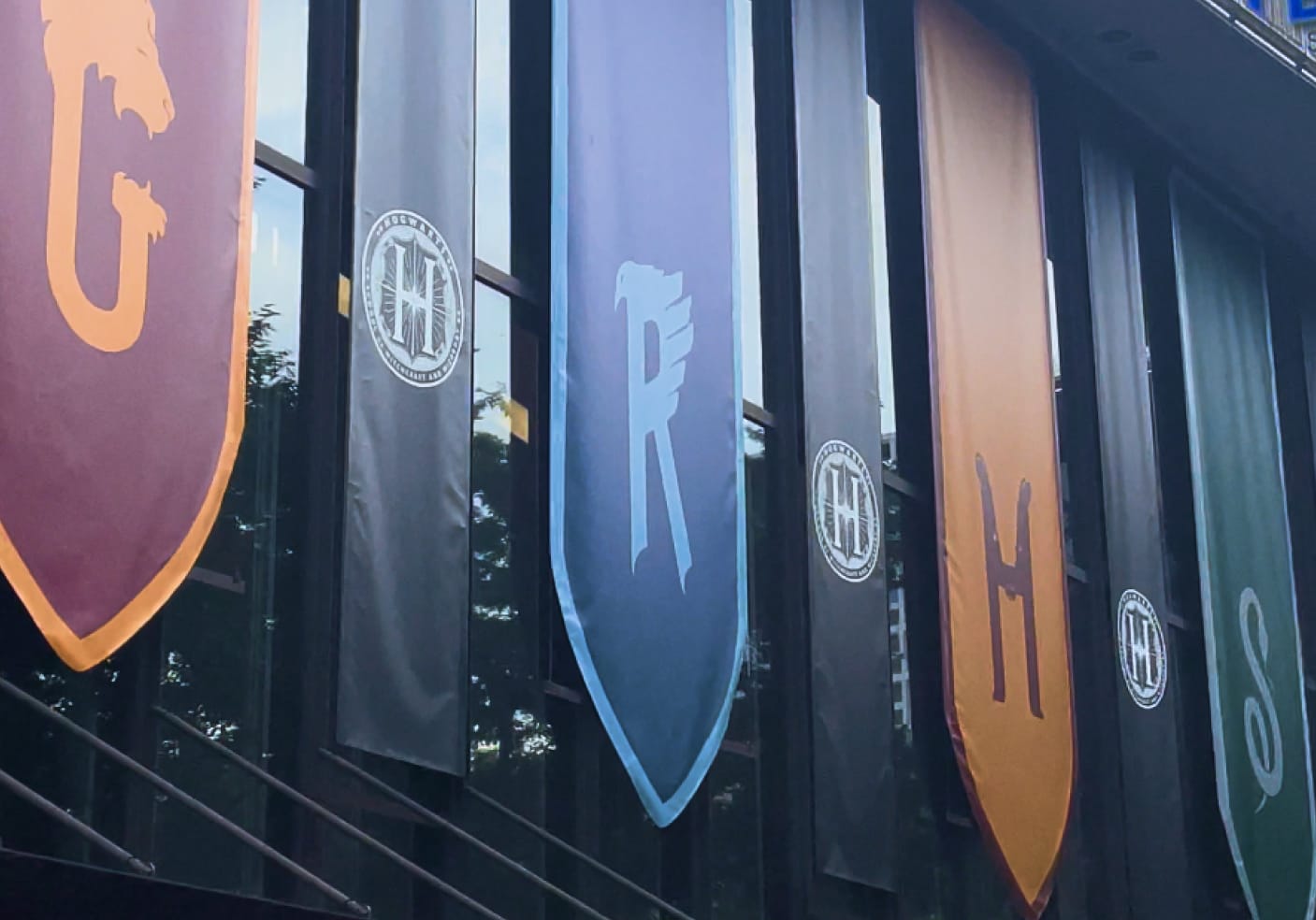 Hogwarts House banners hang on the TBS Akasaka ACT Theater. 
