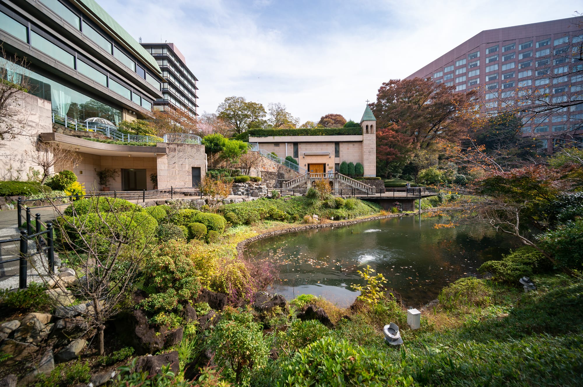 Beautiful garden and pond place besides the Chinzanso Tokyo Hotel