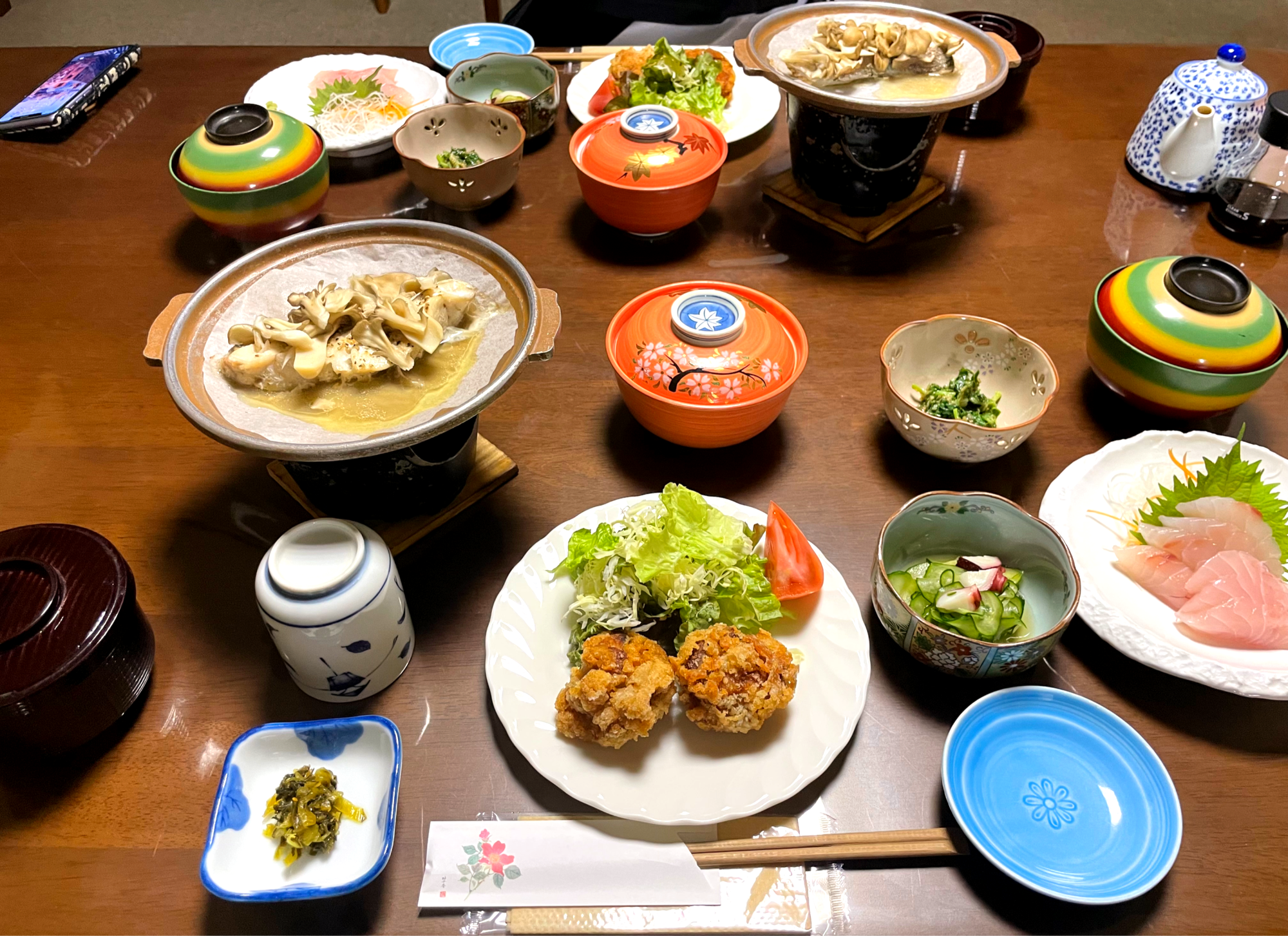 A full meal at a traditional Japanese ryokan