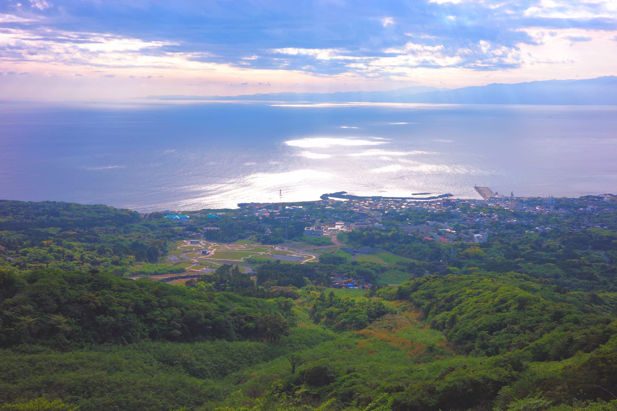 Stunning views of Oshima Island, green hills and sea views