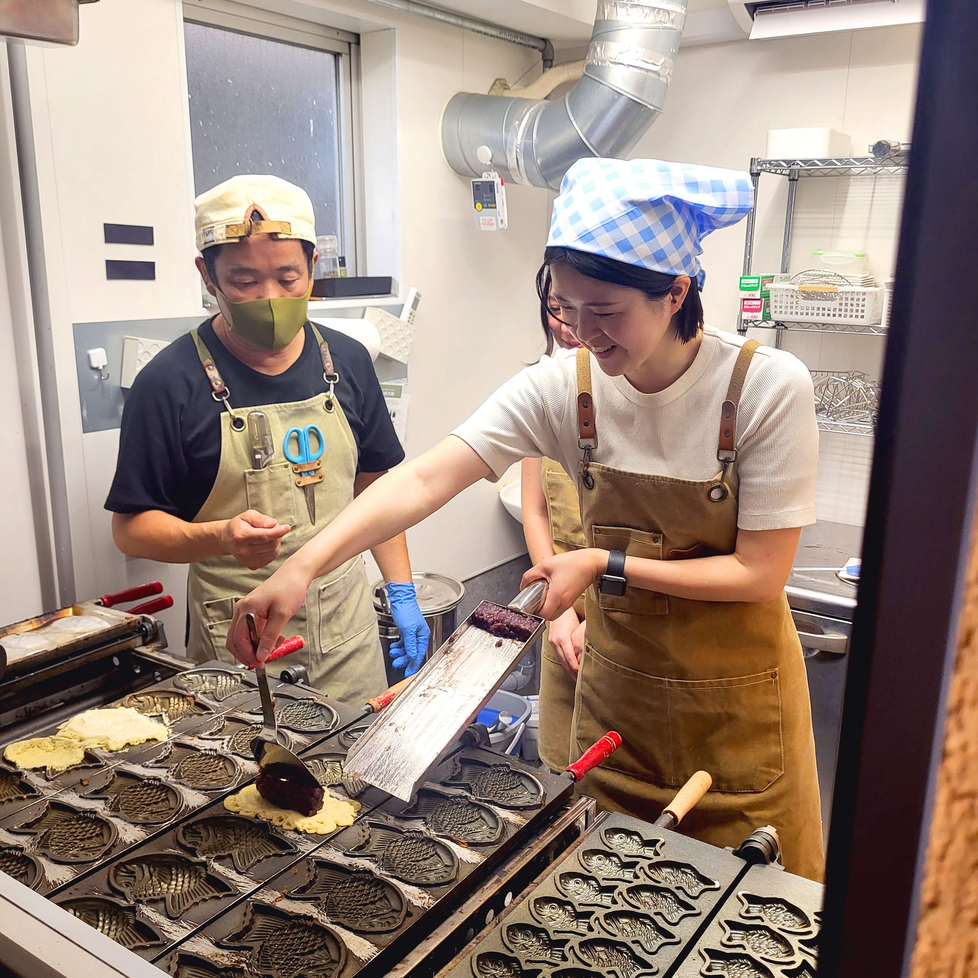 Making taiyaki in a Japanese workshop