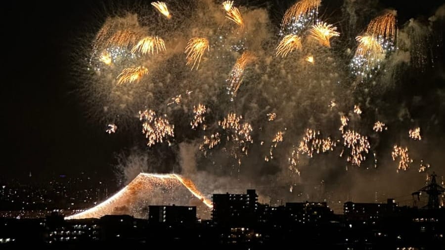 A large fireworks display along Tokyo's Edo river