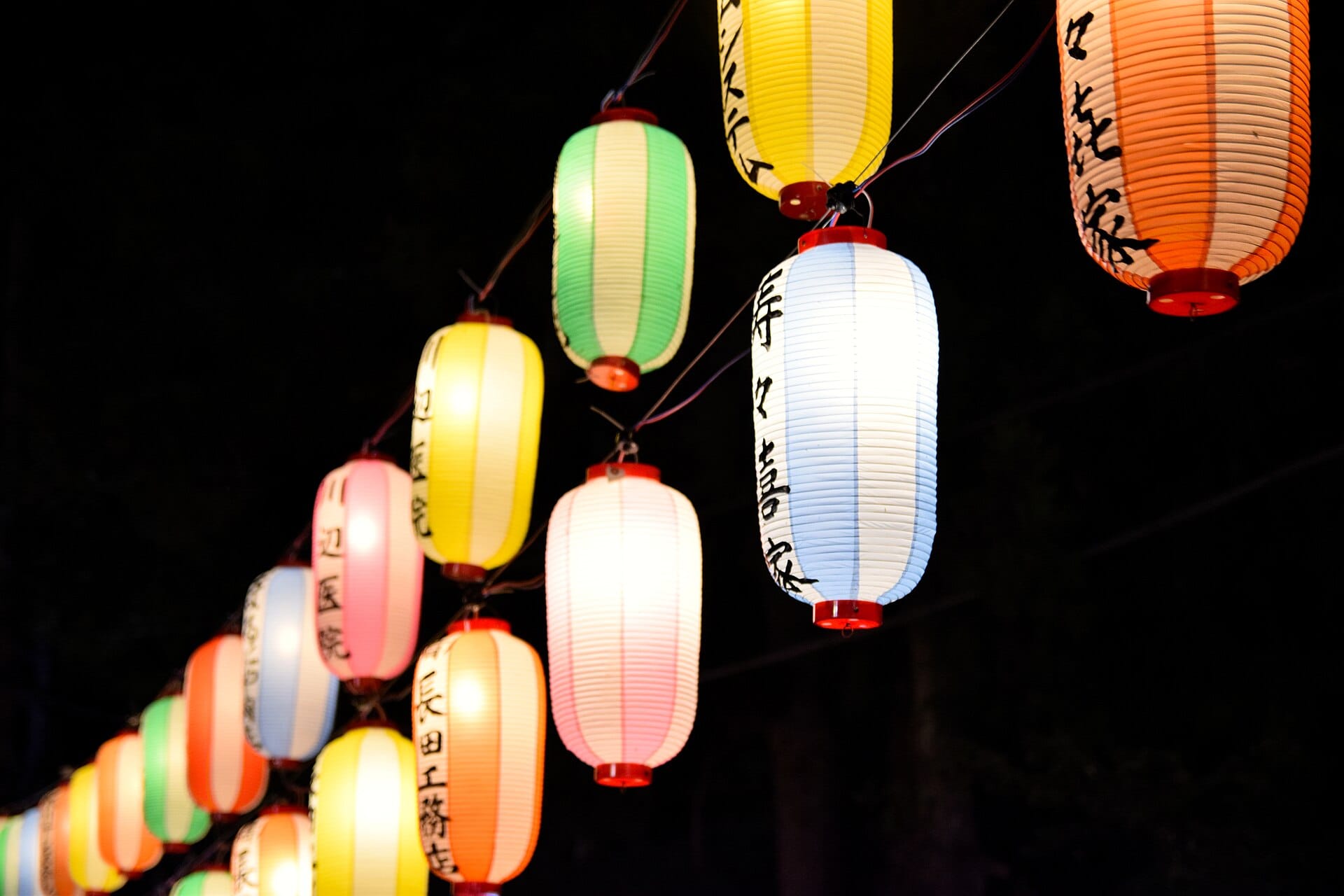 Some Japanese lanterns during a fireworks festival in Tokyo