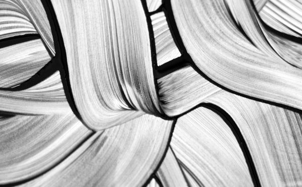Abstract monochrome illustration of interwoven, flowing forms