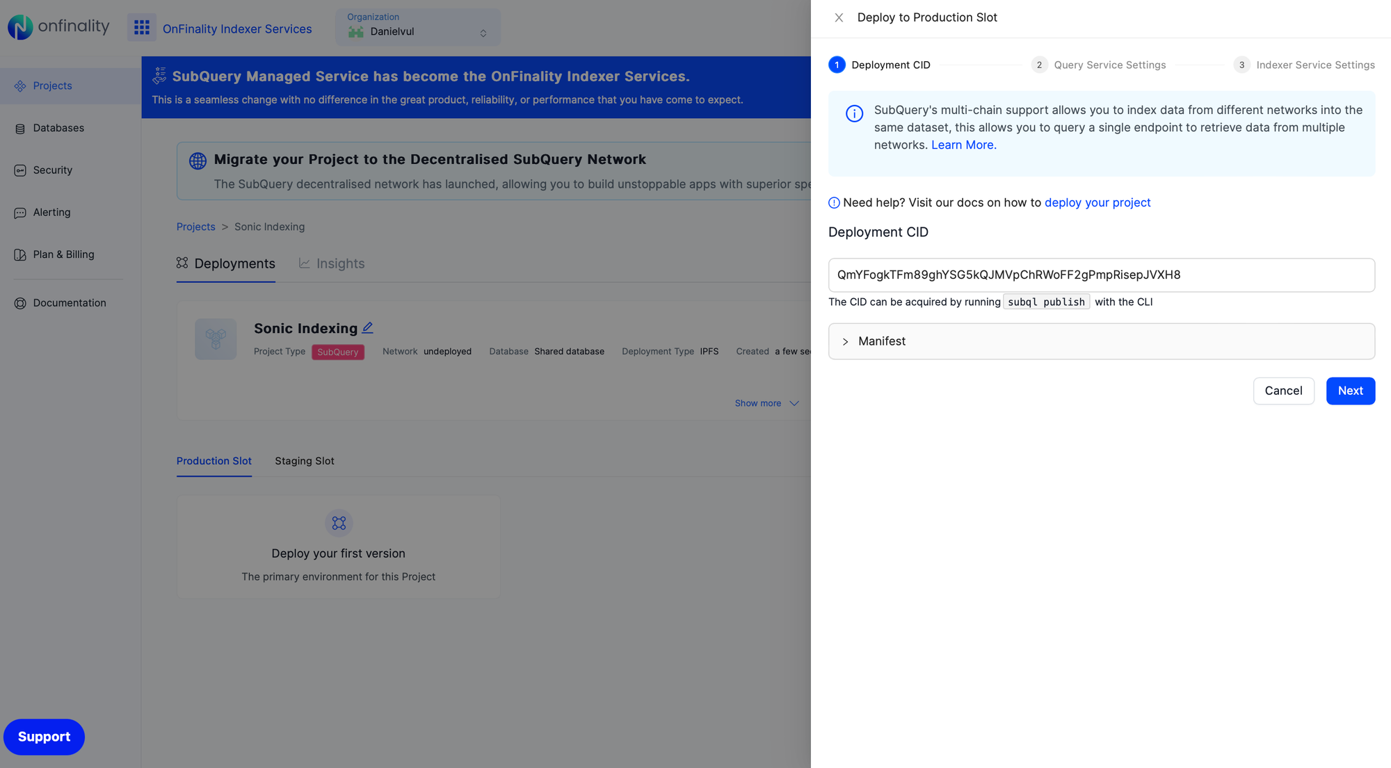 Stellar Indexer: enter Deployment CID
