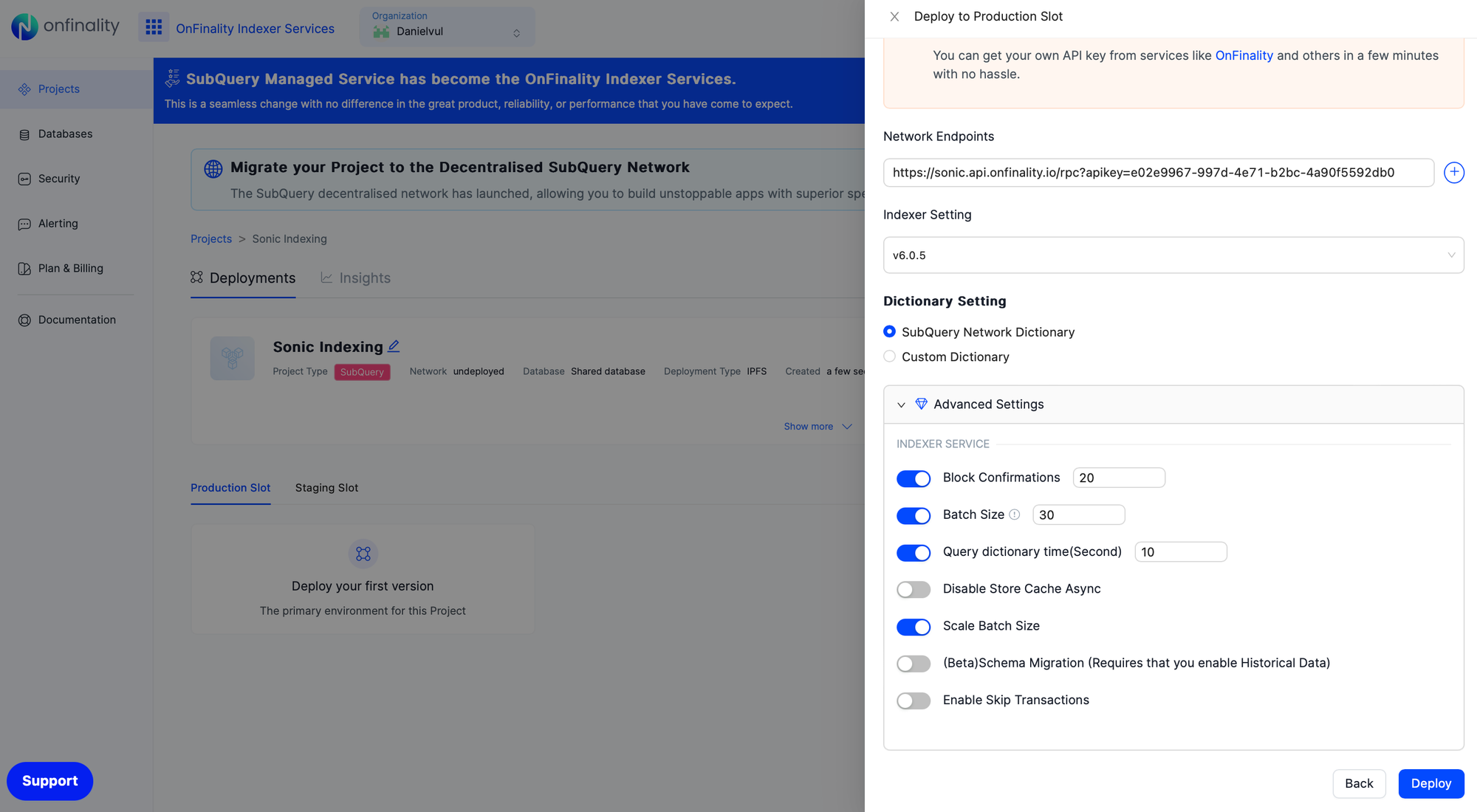 Stellar Indexer: Enter OnFinality RPC Endpoint