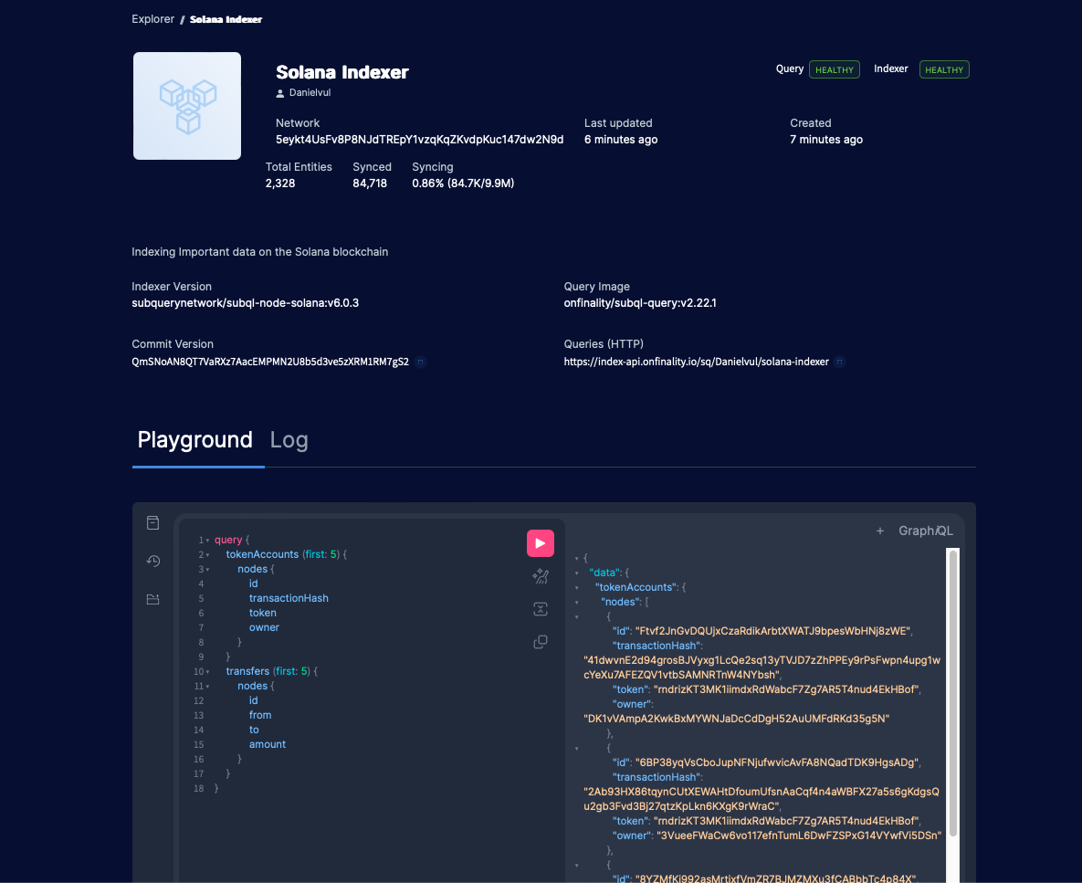 SubQuery's Query Playground for Solana