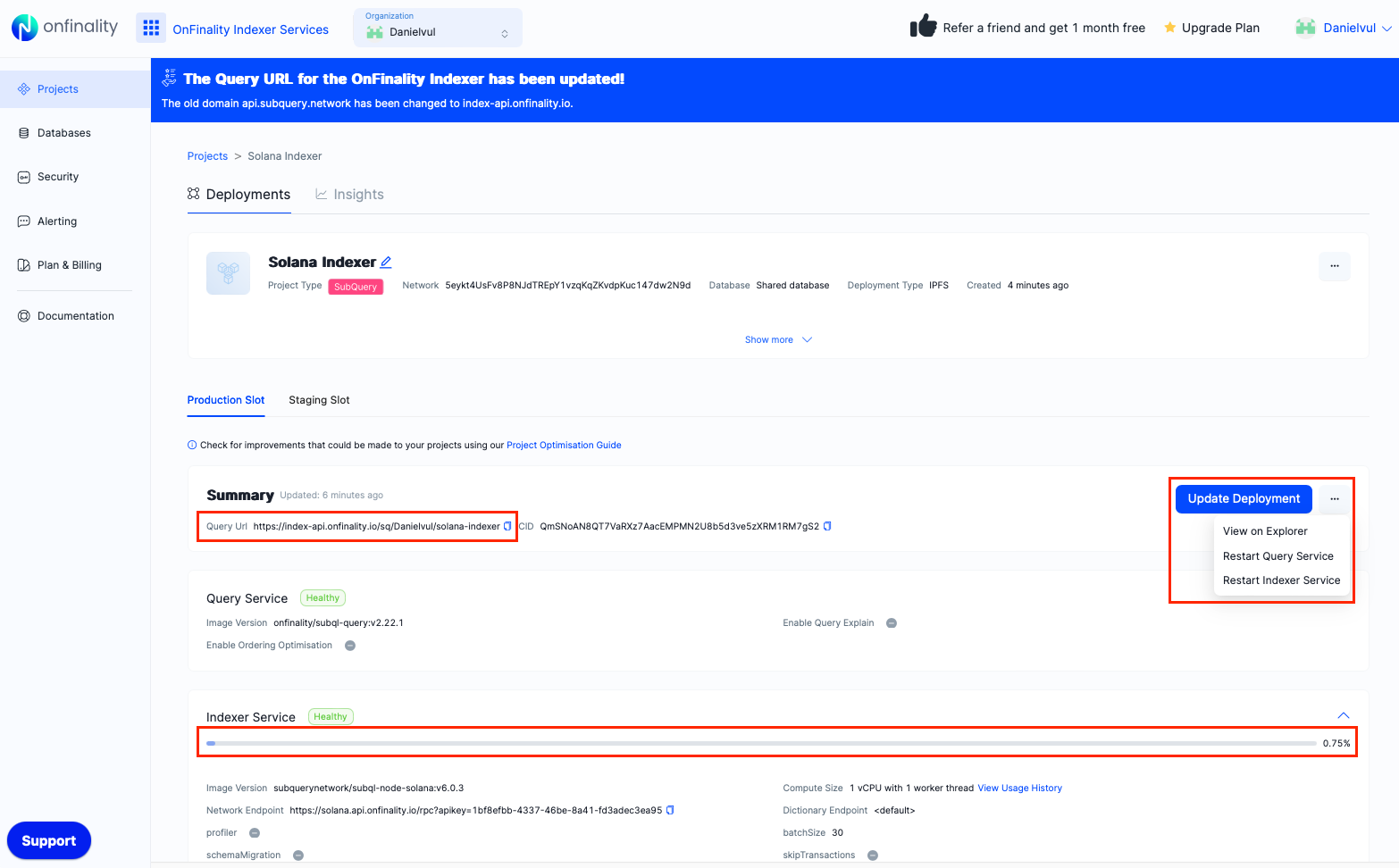 Deploy a Solana SubQuery Indexer on OnFinality. Step 4: Watch your project sync & test some queries