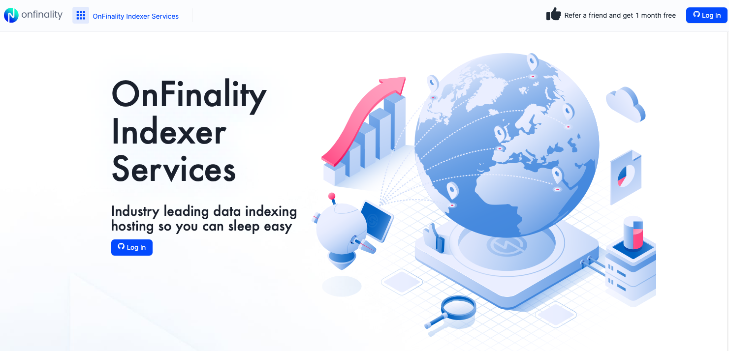 OnFinality Indexer Services log in page