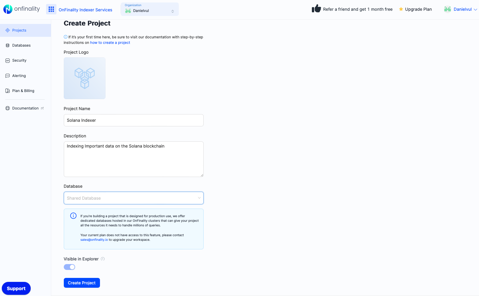 Deploy a Solana SubQuery Indexer on OnFinality. Step 2: Enter name and description