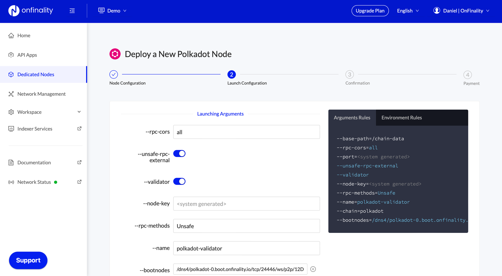Deploy Polkadot Validator in OnFinality | Configure Launch Arguments