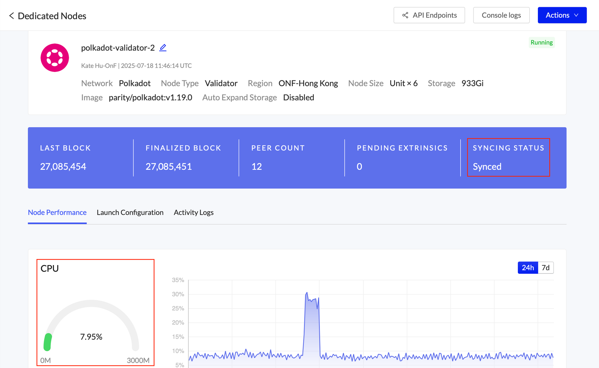 Deploy Polkadot Validator in OnFinality | Check CPU and Sync Status