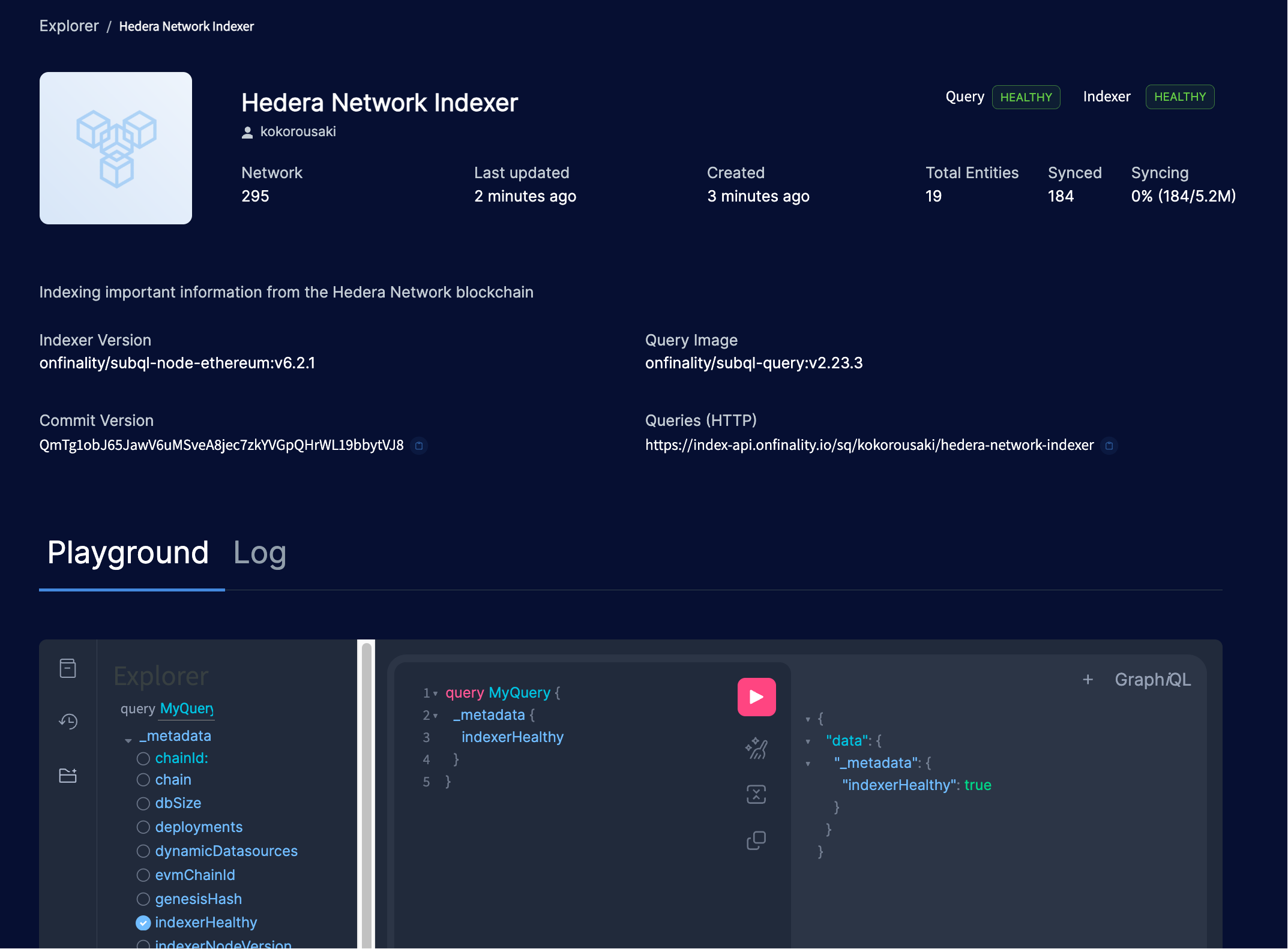 Run a Hedera Indexer | Run test queries in subquery explorer