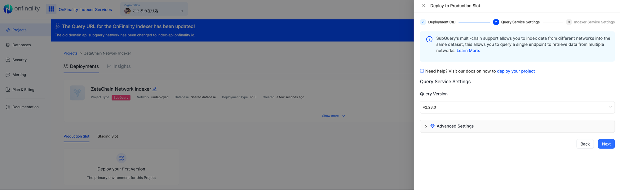 Deploy Zetachain Indexer | Select latest query version