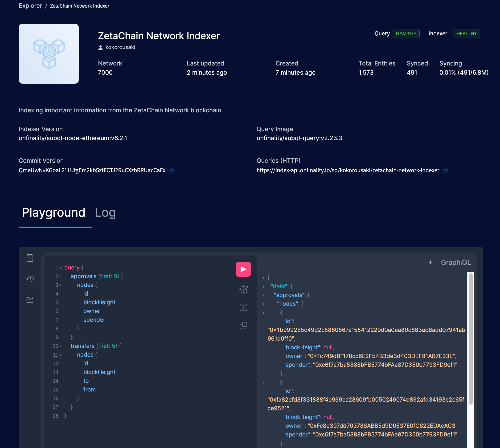 Deploy ZetaChain Indexer | Test queries in subquery explorer