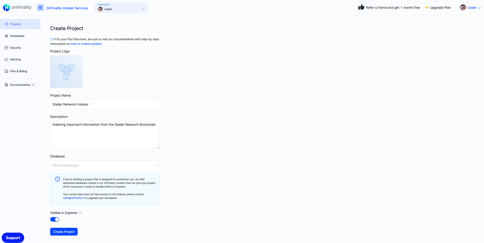 Deploy a Stellar Indexer with OnFinality | Create Project