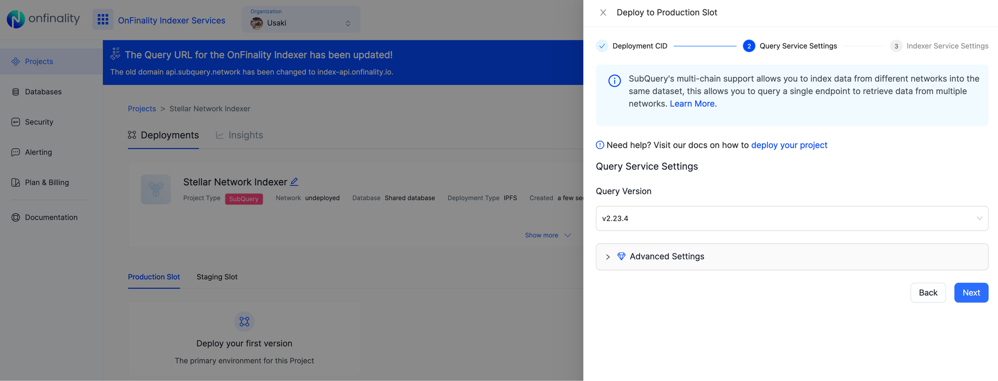 Deploy a Stellar Indexer with OnFinality | Select Version