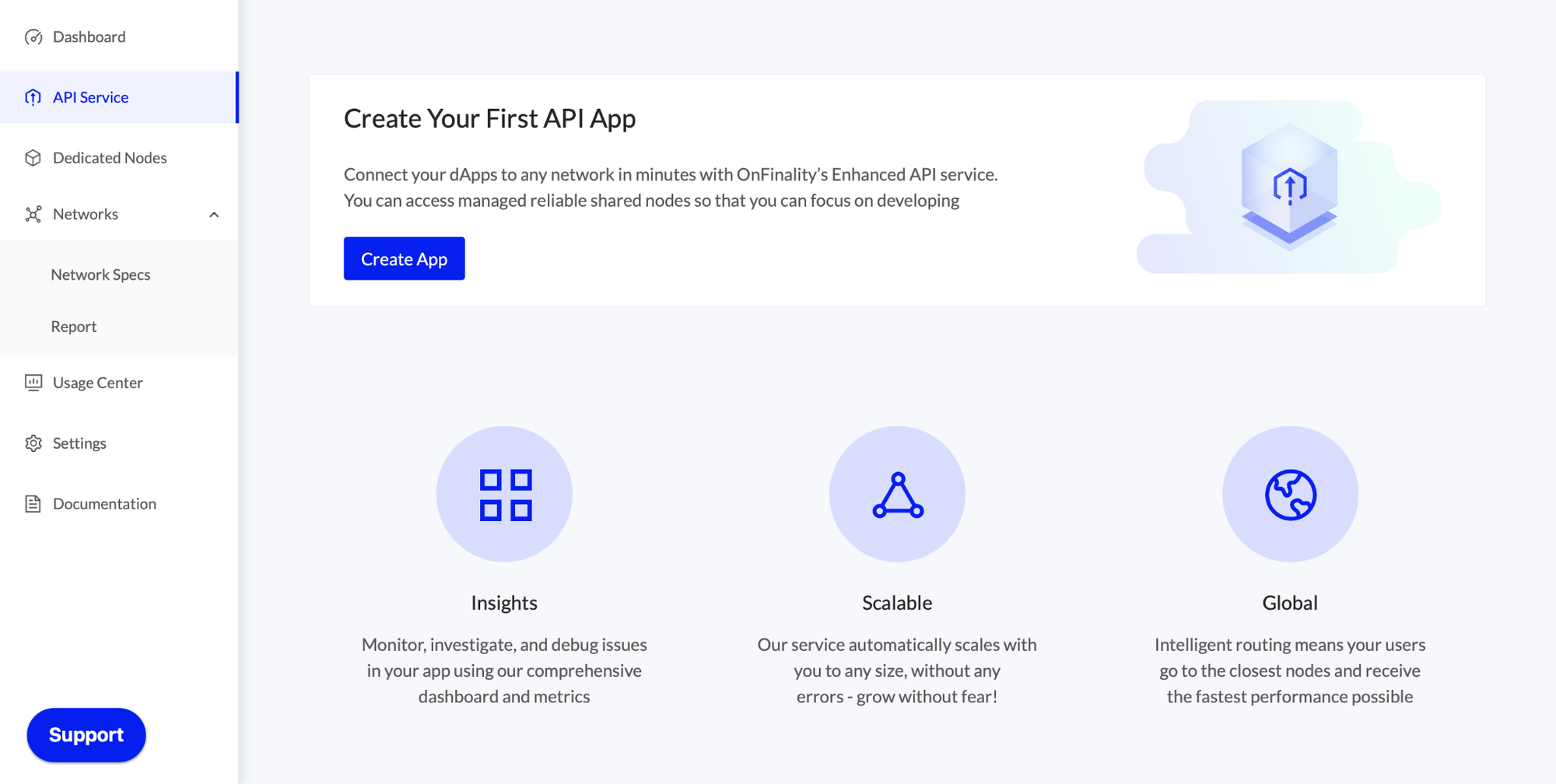 Create your first API App with OnFinality. API Service > Create App
